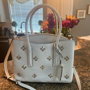 Kate Spade Margaux Optic White Gold Studded Tote Bag EUC